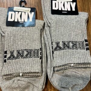 DKNY Light Gray Ribbed Crew Socks with Black Logo